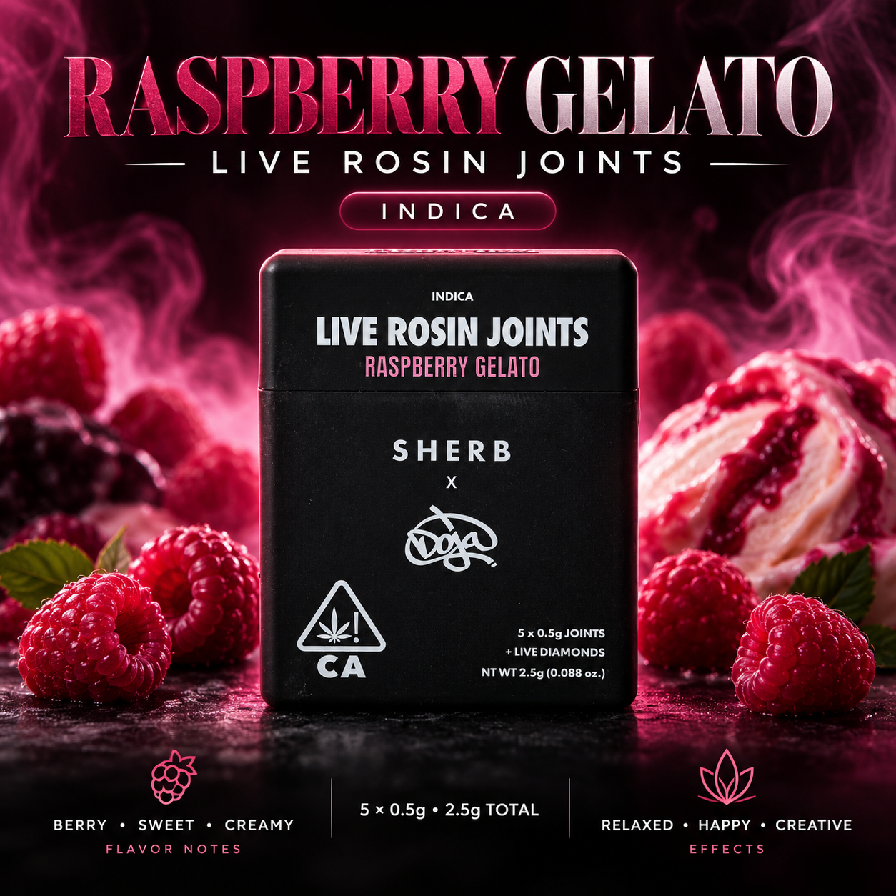 Sherb x Doja Rosin Infused Pre-Roll - Raspberry Gelato